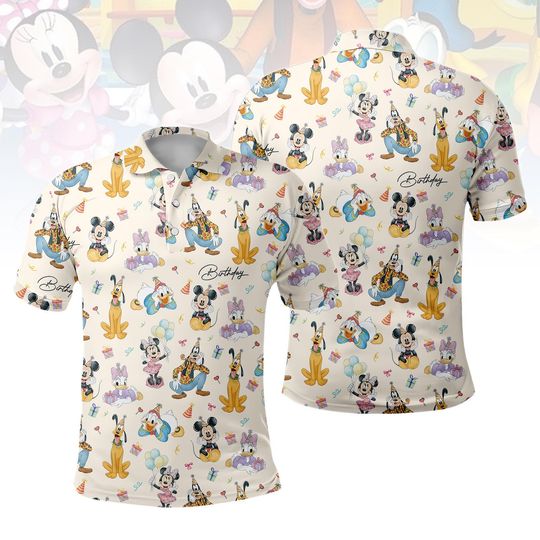 Discover Disney Mickey And Friends Birthday Polo Shirt Unisex, Cute Mickey Minnie Donald Daisy Goofy Pluto Polo Shirt, Disneyland Golf Shirt