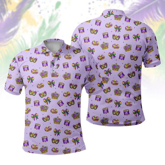 Mardi Gras Polo Shirt, New Orleans Golf Polo Shirt, Carnival Party Outfit, Fleur De Lis Polo, Mardi Gras Bachelor Party Button Up Shirt