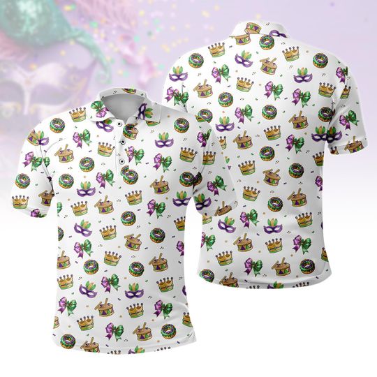 Discover Mardi Gras Carnival Polo Shirt, Mardi Gras Unisex Polo Shirt, New Orleans Mens Shirt, Coquette Bow Women Polo Shirt, Gift For Him Her
