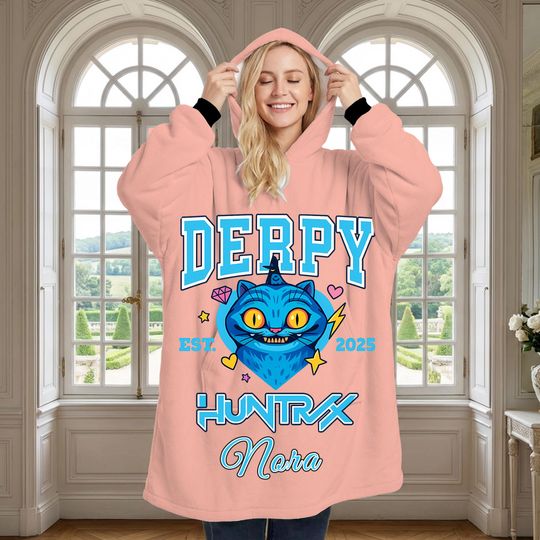 Personalized Demon Hunters Blanket Hoodie with Custom Name, Derpy Hooded Blanket, Gift for Kpop Fans