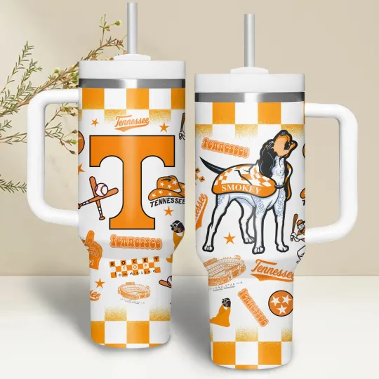 Tennessee College Football Orange White Tumbler With Handle – 40oz