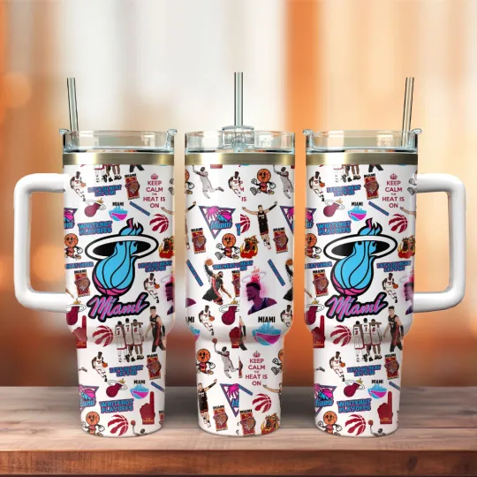 Discover Miami Pro Basketball Team Inspired 40oz Tumbler With Handle