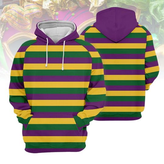 Mardi Gras Y'all Hoodie Sweatshirt with Fleur De Lis All Over Print and Brushstroke Louisiana Design