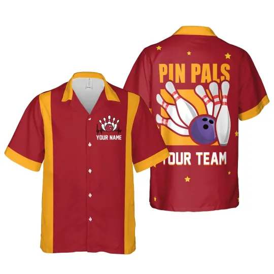 Discover Personalized Retro Bowling Hawaiian Shirt, Custom Name Bowling Button Down Shirt