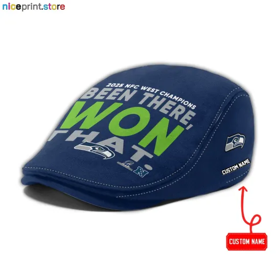 Seattle Team Seahawks 2025 NFC West Champion Jeff Cap Seahawks 2025 NFC Flat Cap