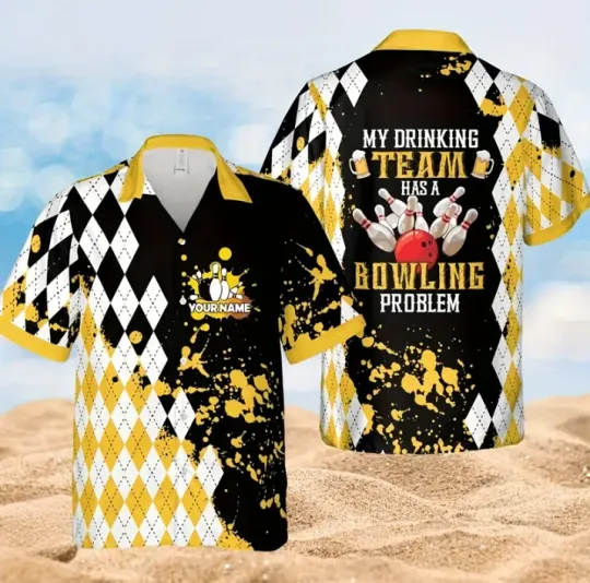 Discover Personalized Retro Bowling Hawaiian Shirt, Custom Name Bowler Button Down Shirt