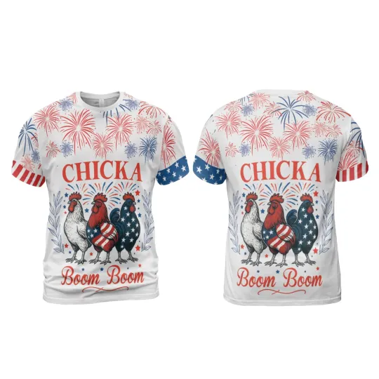 Discover Chicka Boom Boom Patriotic Rooster 3D Shirt, Funny Farmer 4th of July Shirt