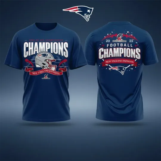 Discover New England Patriots 2025-26 AFC Championship Champions Helmet TShirt