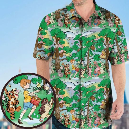 Discover Winnie The Pooh Hawaii Shirt - Disney Cartoon Button-Up for Men, Pooh Lover Gift