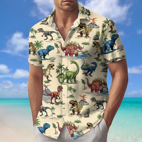 Discover Dinosaur Hawaiian Shirt, Summer Beach Shirt for Dinosaur Lovers