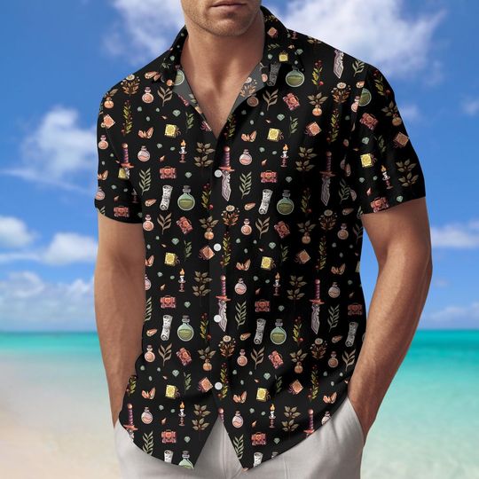 Dungeons Dragons Hawaii Shirt, DnD Summer Role Playing Button Down