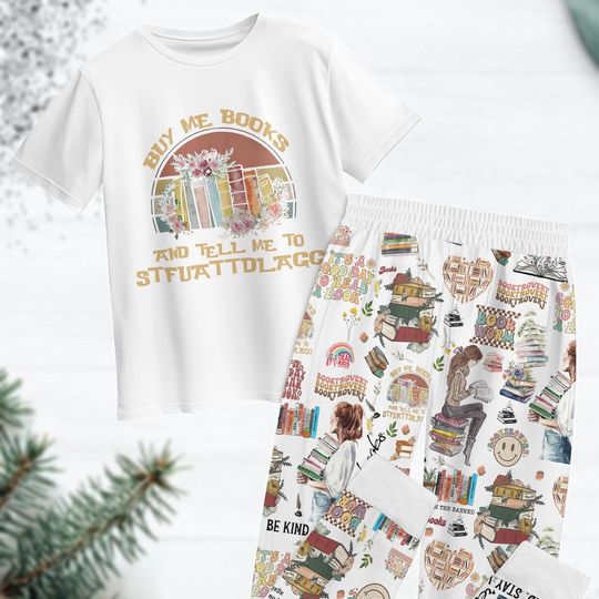 Discover Book Lover Pajamas Set, Bookworm Women’s Sleepwear, Librarian Thick Pajama Set, Holiday Pajamas for Women