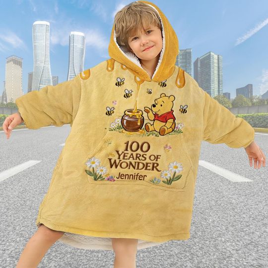 Discover Winnie The Pooh 100th Anniversary Blanket Hoodie, Disney Hundred Acre Wood Oversized Wearable Blanket, Pooh Bear Anniversary Gift