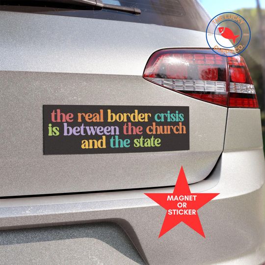 Discover border crisis between church and state, eating the checks and balances, defend the constitution, save democracy, I dissent bumper sticker