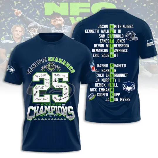 Discover Seattle Seahawk 2025 Nfc West Champions 3D T-Shirt