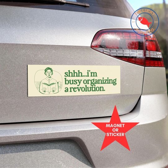 Discover librarians are the resistance retro bumper sticker, ban ignorance not books, support public libraries sign, literacy and justice for all