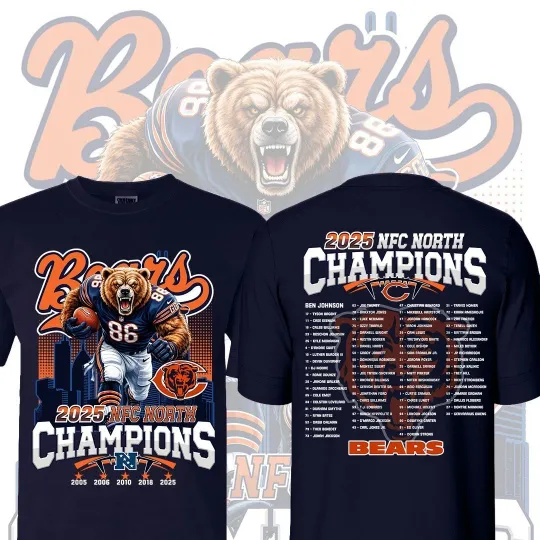Chicago Bears 2025 NFC North Division Champions Double Sided T-Shirt