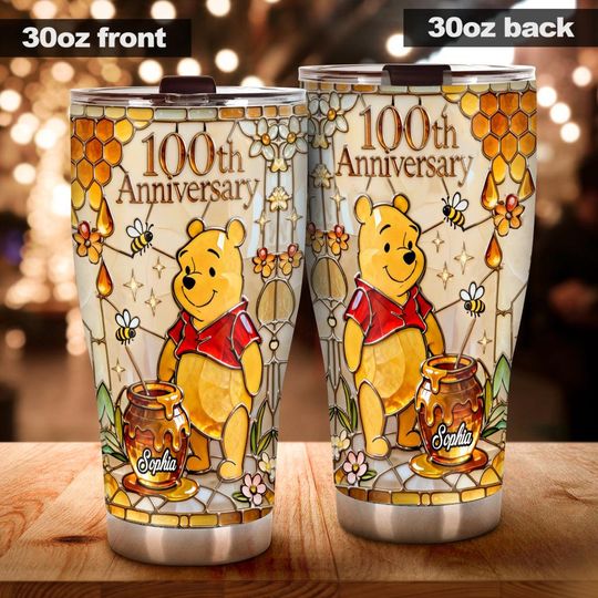 Discover Personalized 100th Anniversary Tumbler, Honey Bear Stainless Steel Mug