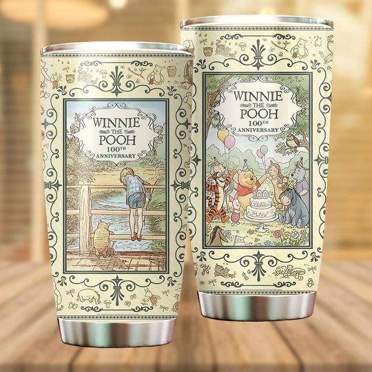 Discover Retro  Winnie The Pooh 100th Anniversary Tumbler, Disney 100 Years Friendship Tumbler 20oz 30oz, Disney Trip 2026 Cup, Pooh Love Cup