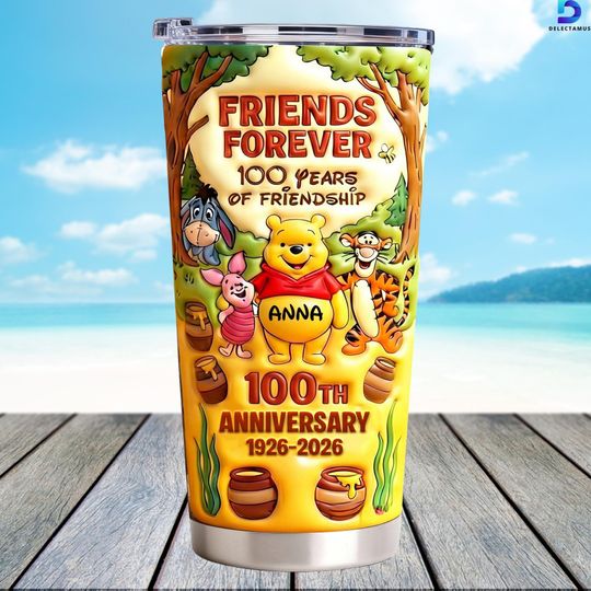 Discover Winnie the Pooh 20oz Tumbler, Friends Forever Stainless Steel Tumbler, Cute Cartoon Tumbler Gift, Pooh 100 years Anniversary Gift