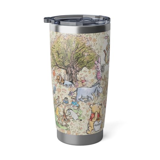 Discover Winnie the Pooh Vintage Tumbler 20oz, Classic Pooh Friends Illustration Stainless Steel Travel Cup, Storybook Mug