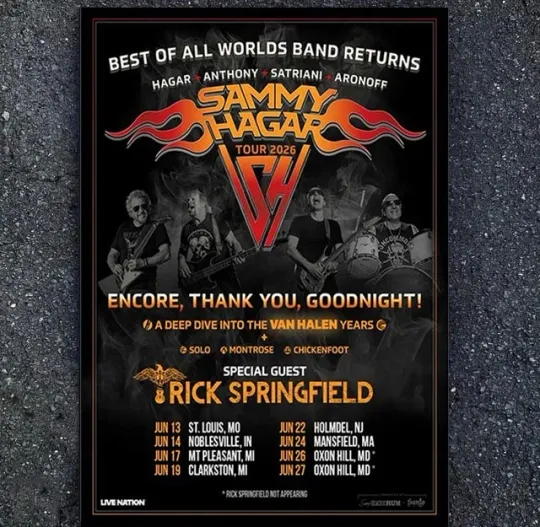 Discover Sammy Hagar All Worlds Tour 2026 Vertical Poster