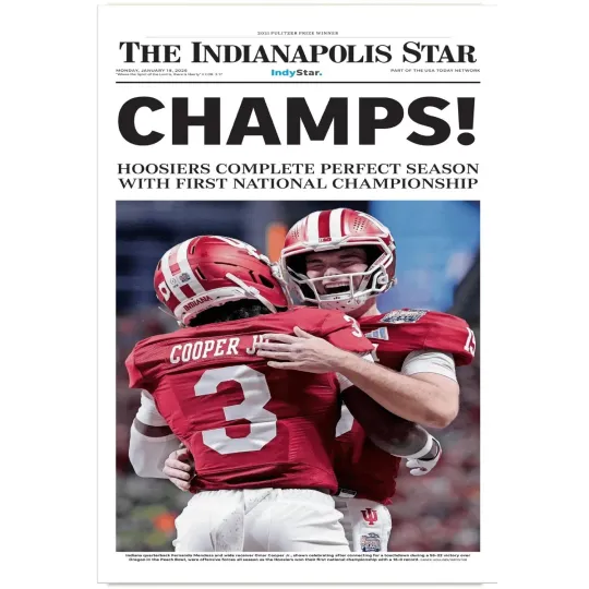 Discover Indiana Hoosiers Champs Perfect Season 2026 Newspaper Style Vertical Poster
