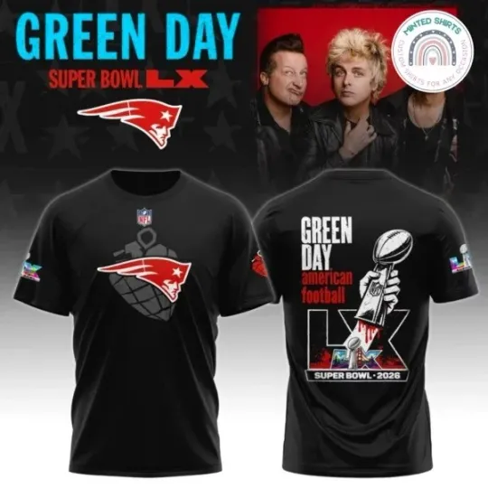 New England Patriot x Green Day Super Bowl LX Punk T-Shirt All Sizes