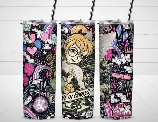 Tinker Bell Tumbler with Lid and Straw, Gift for Friends