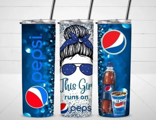 This Girl Runs on Pepsi Tumbler with Lid and Straw, Gift for Friends