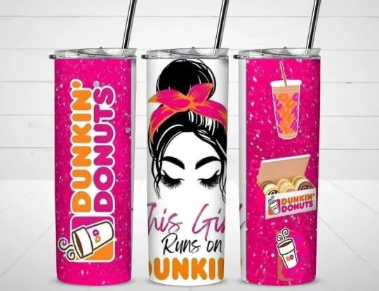 Discover This Girl Runs on Dunkin Tumbler with Lid and Straw, Gift for Friends