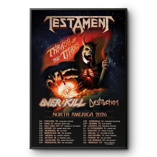 Discover Testament Thrash of the Titans Tour 2026 Vertical Poster Metal Wall Art