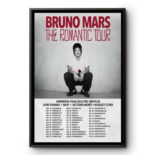 Discover SALE! Bruno Mars The Romantic Tour 2026 Concert Poster Wall Art