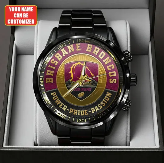 Discover Personalized Brisbane Bronco Black Stainless Steel Watch