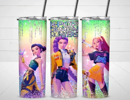 KPop Demon Hunters Huntrix Tumbler with Lid and Straw, Gift for Friends