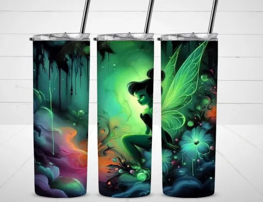Tinker Bell Floral Tumbler with Lid and Straw, Gift for Friends