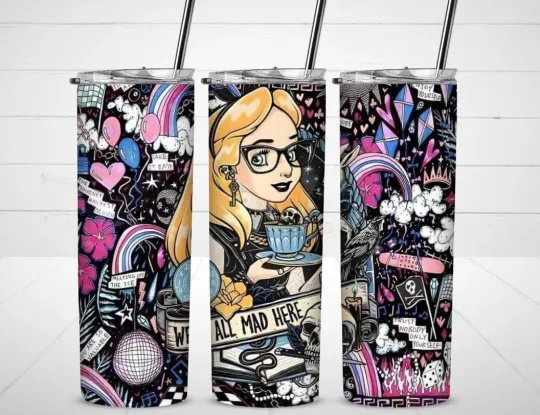 Discover Alice In Wonderland Tumbler with Lid and Straw, Gift for Friends