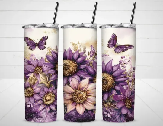 Discover Flower Butterfly Tumbler with Lid and Straw, Gift for Friends