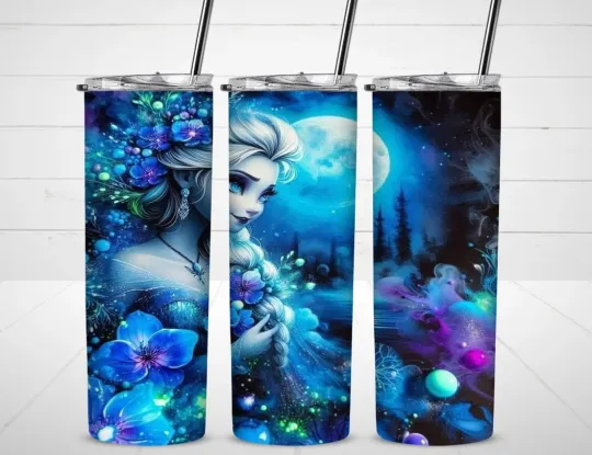 Elsa Floral Tumbler with Lid and Straw, Gift for Friends