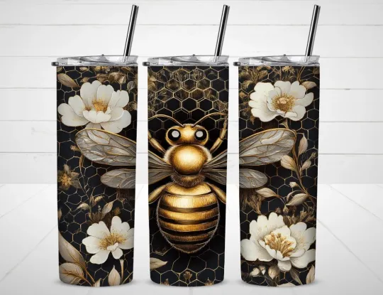 Discover Golden Bee Tumbler with Lid and Straw, Gift for Friends
