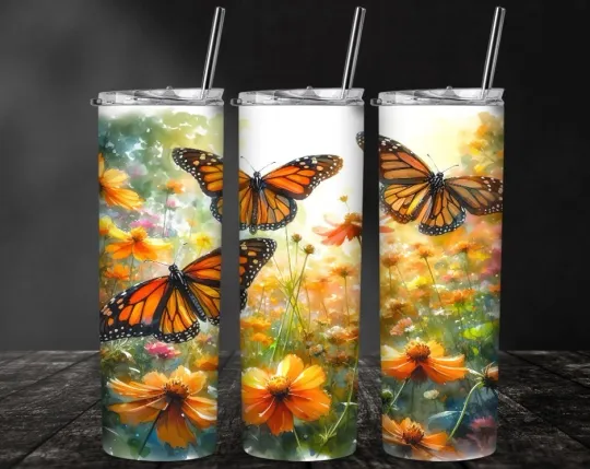 Discover Monarch Butterfly Tumbler with Lid and Straw, Gift for Friends