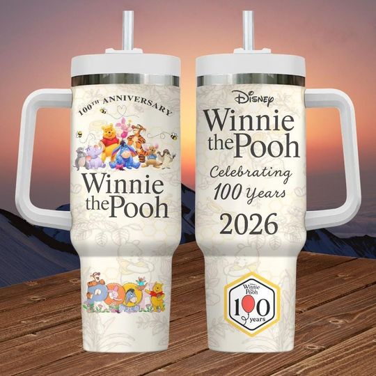Discover Winnie the Pooh 40oz Tumbler, Disney Pooh Bear Stainless Steel Tumbler, 100th Anniversary Tumbler Cup, Gift for Her