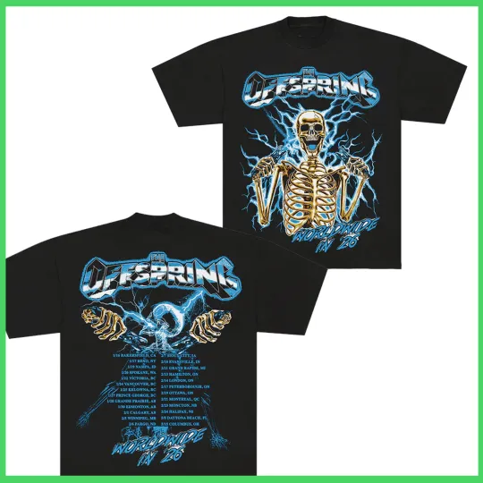 Discover HOT The Offspring Spark Plug Skeleton Worldwide In 2026 Tour Tee Reprint Gildan