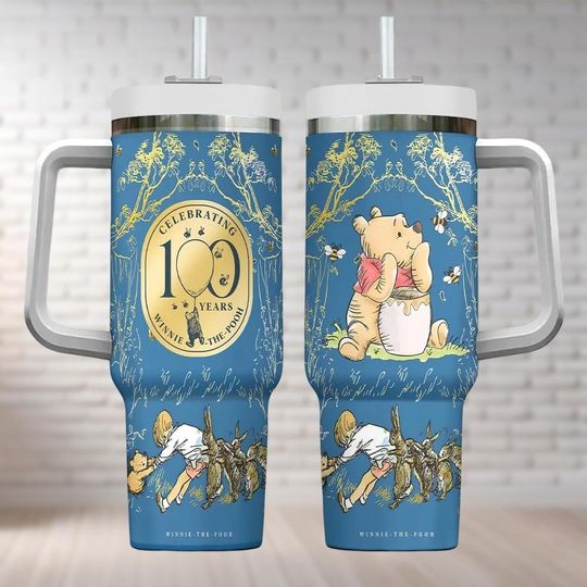 Discover Winnie Pooh 100th Anniversary Tumbler 40oz, Pooh Insulated Tumbler, 100 Years Friendship Tumbler, Disneyland Cup, Disneyworld Tumblers