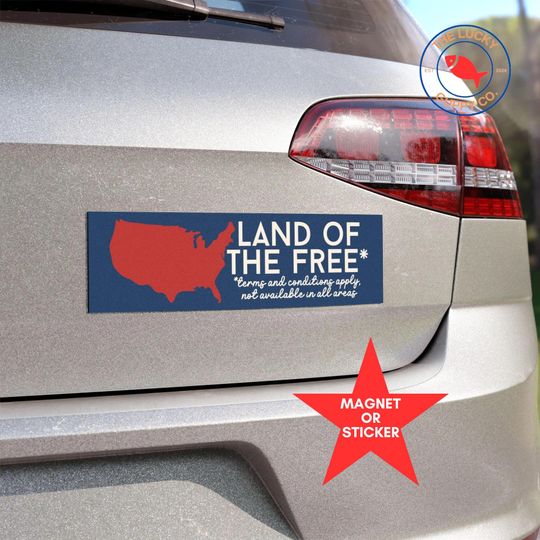Discover Liberal Land of the Free Bumper Sticker, Defend Democracy Sign, Deport Elon Sticker