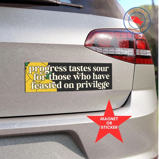 Discover Progress Tastes Sour Bumper Sticker, Own Your Privilege Sign, Everyone Is Welcome Here