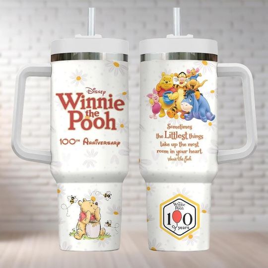 Winnie The Pooh 100th Anniversary Tumbler 40oz, Pooh Eeyore Piglet Tigger 2026 Tumbler Cups, Disneyland 100 Years Friendship Tumbler
