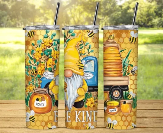 Discover Gnome Bee Kind Tumbler with Lid and Straw, Gift for Friends