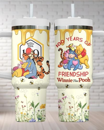 Discover Winnie The Pooh 100th Anniversary Tumbler 40oz, Pooh Insulated Tumbler, Disneyland 100 Years Friendship Tumbler,Disneyworld Tumbler Cup