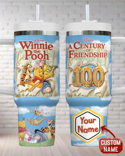 Discover Personalized Winnie The Pooh 100th Anniversary Tumbler 40oz, Custom Pooh Insulated Tumbler, Disneyland 100 Years Friendship Tumbler Cup